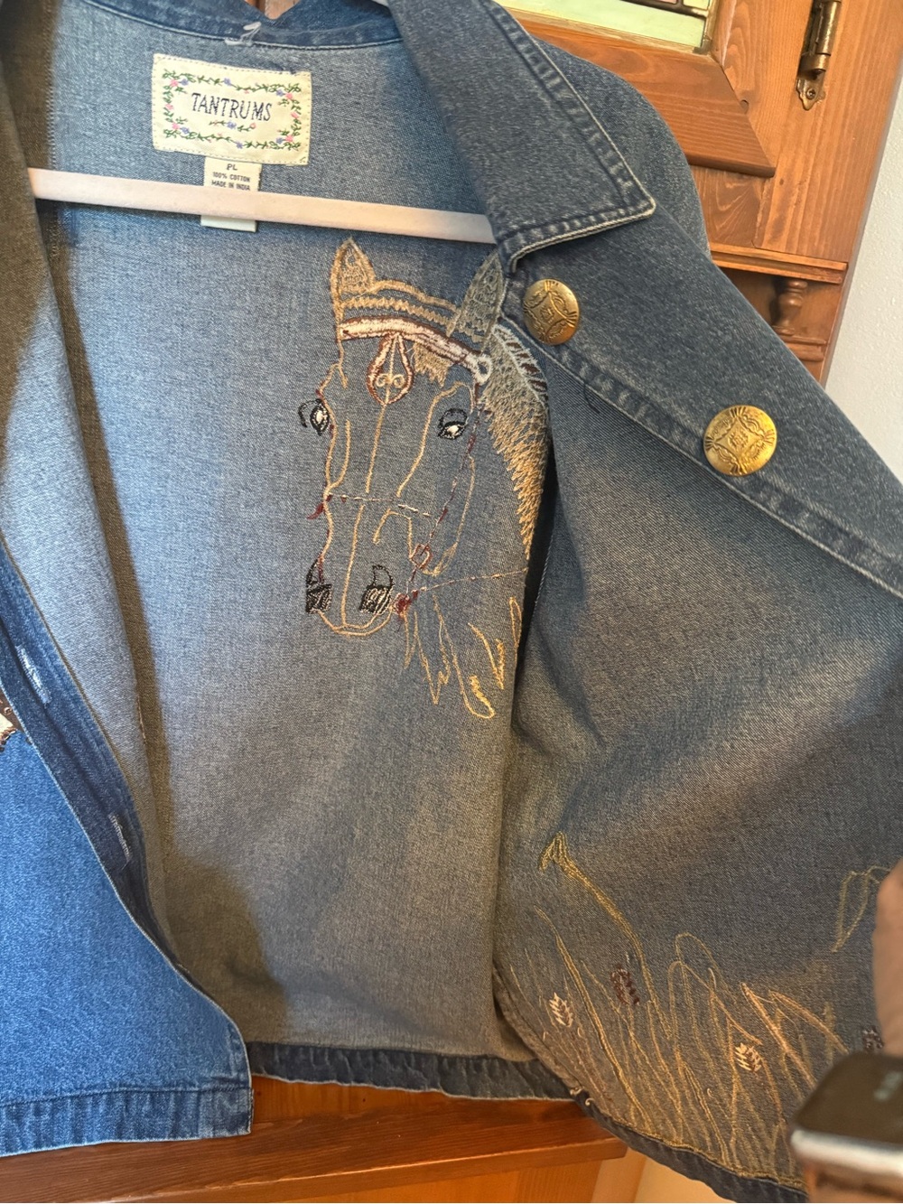 Tantrums vintage 100% cotton Horse Equestrian Western Denim Beaded Sequin Jacket - Picture 12 of 12
